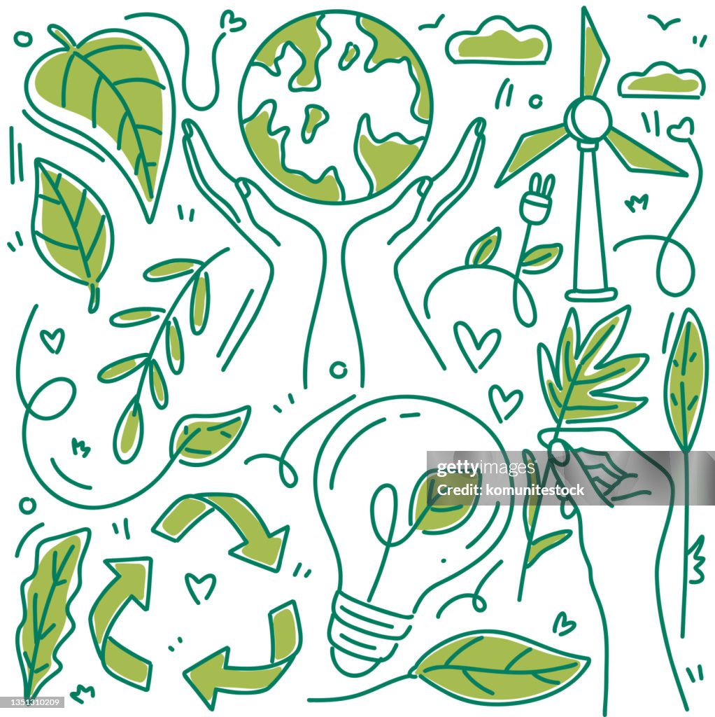 Save The Planet Related Cartoon Style Vector Illustration