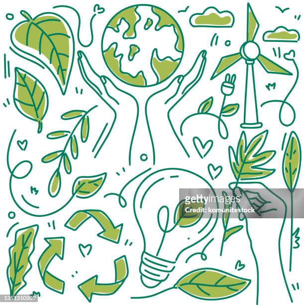 save the planet related cartoon style vector illustration - environmental issues stock illustrations
