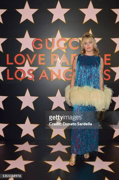 Miley Cyrus arrives at Gucci Love Parade on November 02, 2021 in Los Angeles, California.