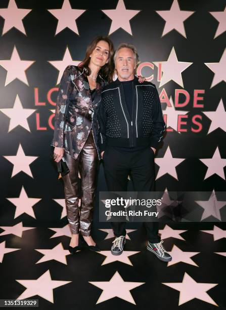 Kelley Phleger and Don Johnson arrive at Gucci Love Parade on November 02, 2021 in Los Angeles, California.