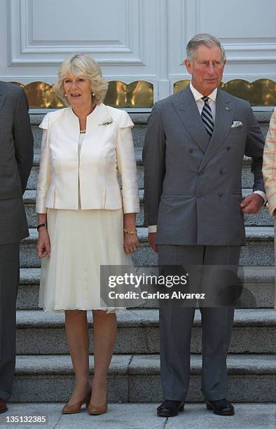 Camilla, Duchess of Cornwall and Prince Charles, Prince of Wales are received at Zarzuela Palace on day two of a three day visit to Spain on March...