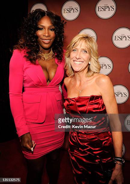Tennis player Serena Williams and ESPY Awards Executive Producer Maura Mandt attends The 2011 ESPY Awards held at the Nokia Theatre L.A. Live on July...