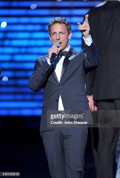 Host Seth Meyers ends The 2011 ESPY Awards held at the Nokia Theatre L.A. Live on July 13, 2011 in Los Angeles, California.