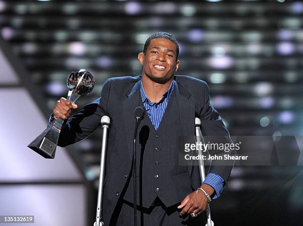 Wrestler Anthony Robles accepts the 'Jimmy V Award for Perservance' onstage at The 2011 ESPY Awards held at the Nokia Theatre L.A. Live on July 13,...