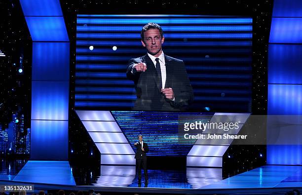 Host Seth Meyers speaks during his opening monologue onstage at The 2011 ESPY Awards held at the Nokia Theatre L.A. Live on July 13, 2011 in Los...