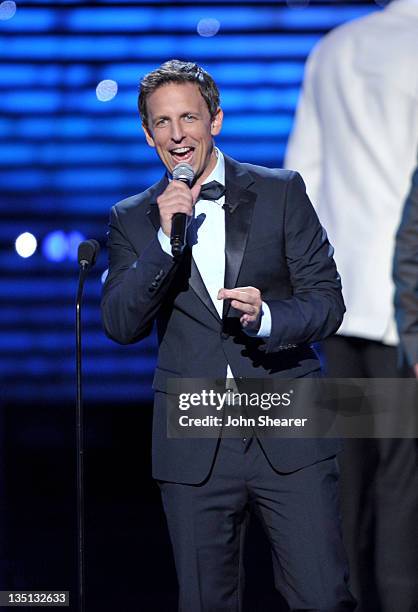 Host Seth Meyers ends The 2011 ESPY Awards held at the Nokia Theatre L.A. Live on July 13, 2011 in Los Angeles, California.