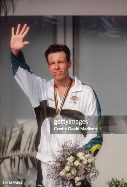 Kieren Perkins of Australia participates in the awards ceremony for the Men's 400 meters freestyle event of the 1992 Summer Olympics on July 29, 1992...