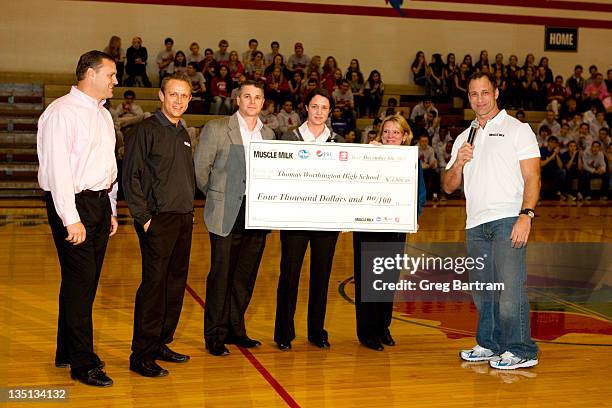 Muscle Milk teams up with Chris Spielman to support high school athletics at Thomas Worthington High School on December 6, 2011 in Worthington, Ohio....