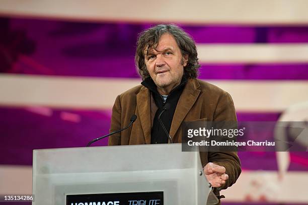 Emir Kusturica delivers a speech during a tribute to Terry Gilliam during the Marrakech International Film Festival 2011 on December 6, 2011 in...