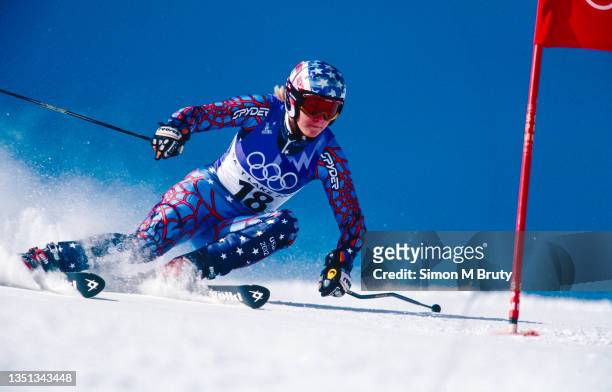 Kristina Koznick of USA in action during the Women's Giant Slalom at the Winter Olympics on February 22, 2002 in Snowbasin, Utah.