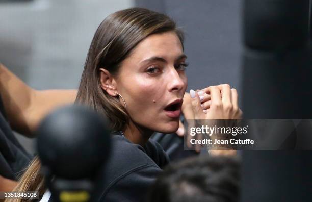 German celebrity Sophia Thomalla, new girlfriend of Alexander Sascha Zverev of Germany attends his victory during day 4 of the Rolex Paris Masters...