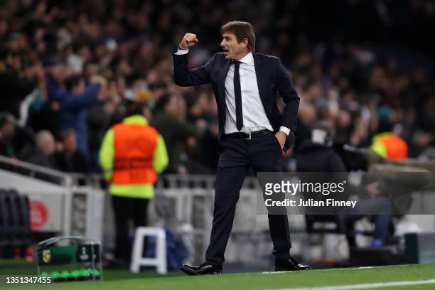Antonio Conte, Manager of Tottenham Hotspur celebrates during the UEFA Europa Conference League group G match between Tottenham Hotspur and Vitesse...