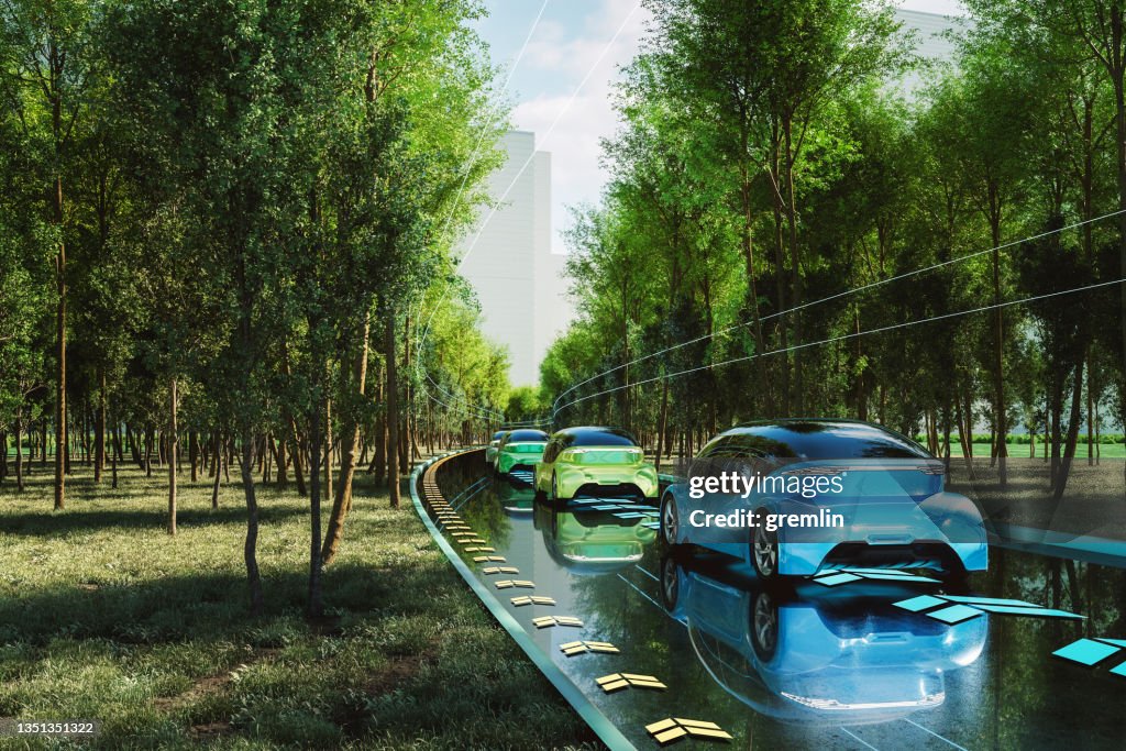 Sauberer futuristischer Elektroautos Straßenverkehr