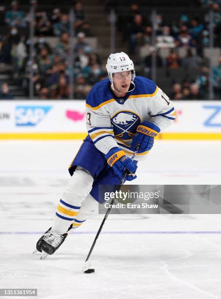 Mark Pysyk of the Buffalo Sabres in action against the San Jose Sharks at SAP Center on November 02, 2021 in San Jose, California.