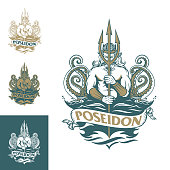 Poseidon and kraken insignia vintage