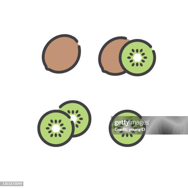 illustrations, cliparts, dessins animés et icônes de icônes de la ligne kiwi fruit - kiwi