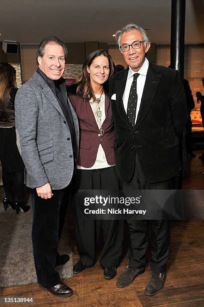 David Linley, Lady Lucy Tang and Sir David Tang attend the launch of Christy Powell's book "News from the Nail Bar" at Beaufort House on December 6,...