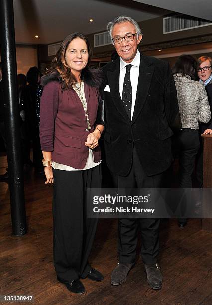 Lady Lucy Tang and Sir David Tang attend the launch of Christy Powell's book "News from the Nail Bar" at Beaufort House on December 6, 2011 in...