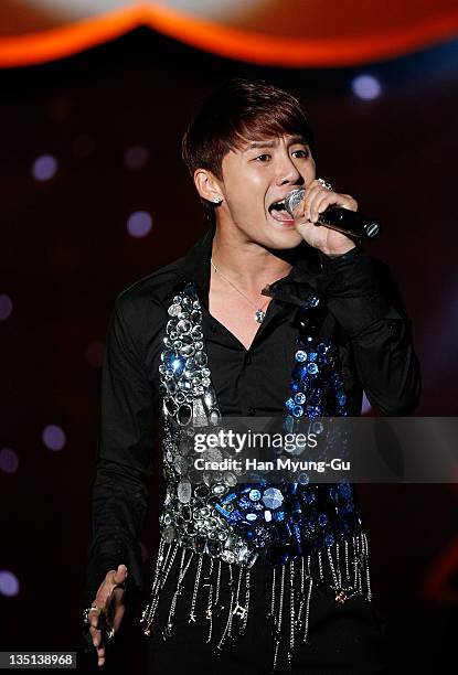 Singer Kim Jun-Su of JYJ performs live on stage during the 2011 The Asia Jewelry Awards on December 6, 2011 in Seoul, South Korea.