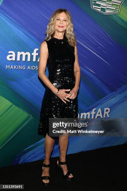 Meg Ryan attends the amfAR Gala Los Angeles 2021 honoring TikTok and Jeremy Scott at Pacific Design Center on November 04, 2021 in West Hollywood,...