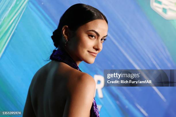 Camila Mendes attends the amfAR Gala Los Angeles 2021 honoring TikTok and Jeremy Scott at Pacific Design Center on November 04, 2021 in West...