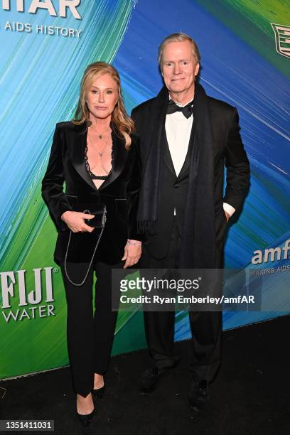 Kathy Hilton and Richard Hilton attend the amfAR Gala Los Angeles 2021 honoring TikTok and Jeremy Scott at Pacific Design Center on November 04, 2021...