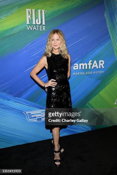 Meg Ryan with FIJI Water at the amfAR Gala Los Angeles 2021 at Pacific Design Center on November 04, 2021 in West Hollywood, California.