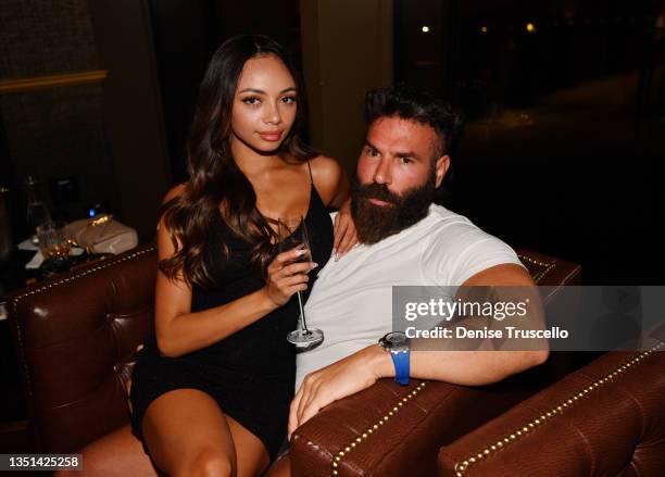 Jenny Odasz and entrepreneur Dan Bilzerian attend Eight Cigar Lounge grand opening at Resorts World Las Vegas on November 04, 2021 in Las Vegas,...