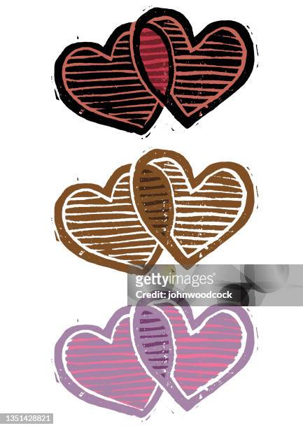 simple heart linocut illustration - linocut stock illustrations