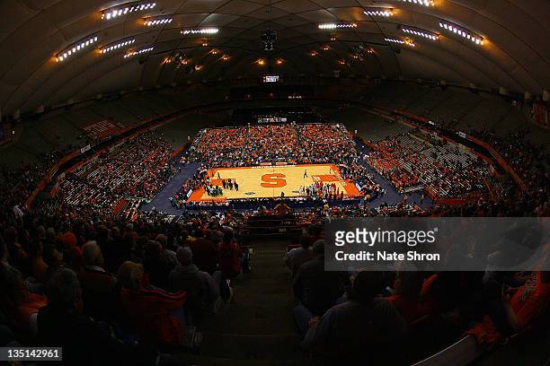 General view of the Carrier Dome from the stands at half court during the game between the Syracuse Orange and the Marshall Thundering Herd at the...