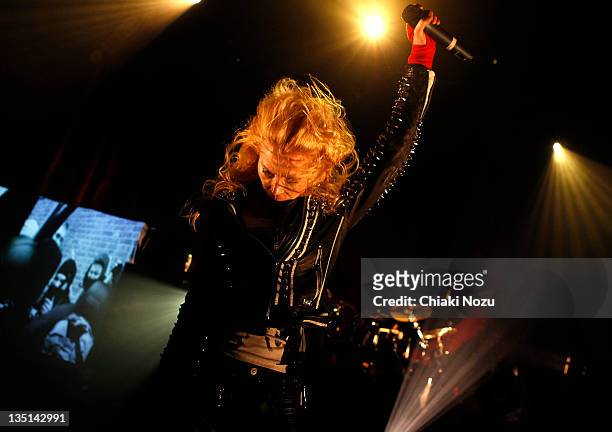 Angela Gossow of Arch Enemy performs at Shepherds Bush Empire on December 6, 2011 in London, England.
