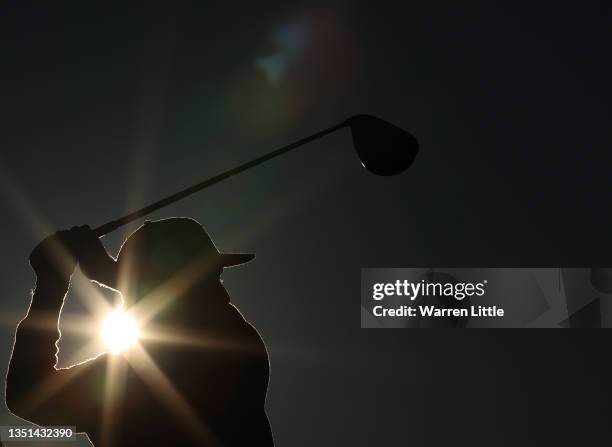 Mikko Korhonen of Finland warms up on the driving range during Day Two of the Portugal Masters at Dom Pedro Victoria Golf Course on November 05, 2021...