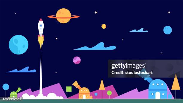 planetarium to observe space objects - cientist rocket stock illustrations