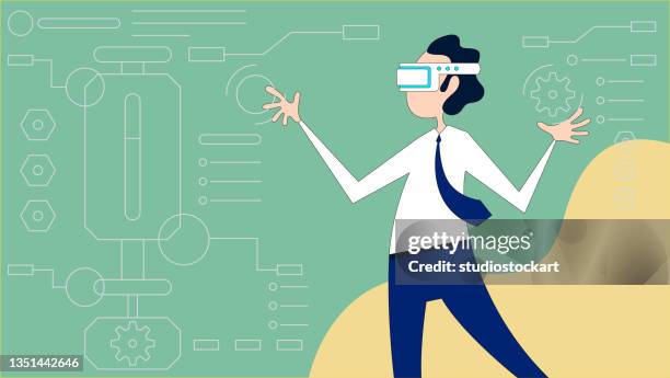 man using vr glases - man vr headset stock illustrations