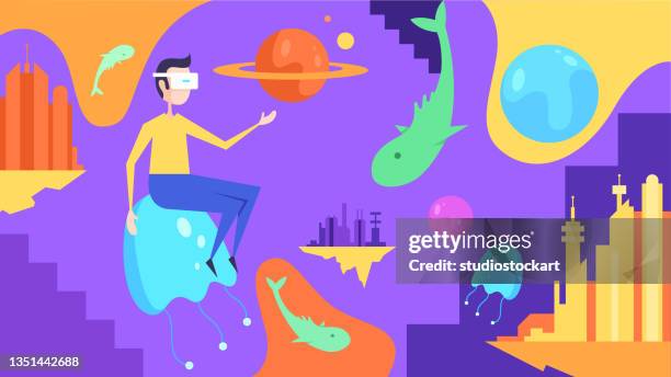 man using vr glases - computer game character stock illustrations