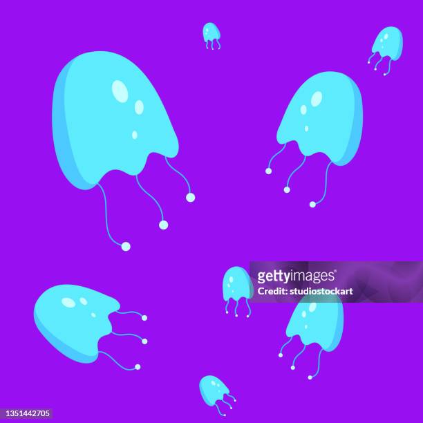 stockillustraties, clipart, cartoons en iconen met luminous jellyfish in purple background - sea nettle jellyfish