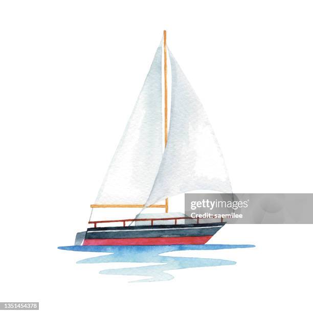 aquarell segelboot - nautische ausrüstung stock-grafiken, -clipart, -cartoons und -symbole