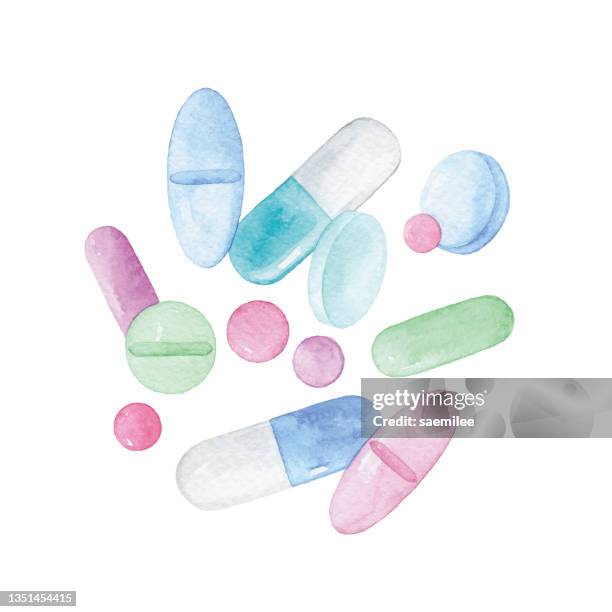 aquarell pillen - vitamin stock-grafiken, -clipart, -cartoons und -symbole