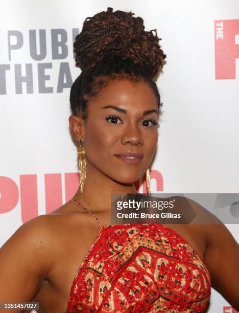 Alysha Deslorieux poses at the opening night of the new musical based on the 2008 film "The Visitor" at The Public Theater on November 4, 2021 in New...
