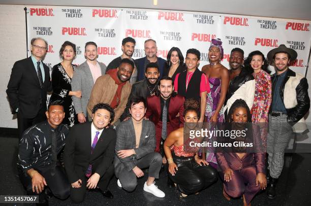 The cast poses at the opening night of the new musical based on the 2008 film "The Visitor" at The Public Theater on November 4, 2021 in New York...