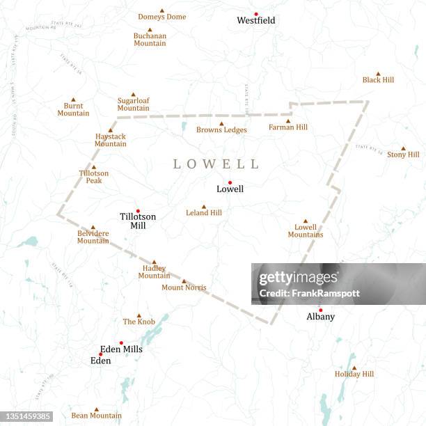 vt orleans lowell vector road map - lake lowell stock illustrations