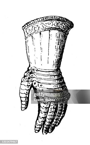 antique illustration: gauntlet - suit of armour stock illustrations