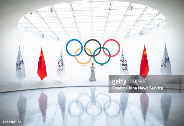 Lantern containing the Olympic flame for Beijing 2022 Winter Games is on display at Beijing Olympic Tower on November 5, 2021 in Beijing, China.