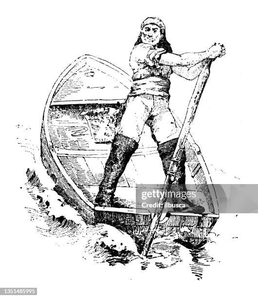 antique illustration: stern sculling - crew boat stock illustrations