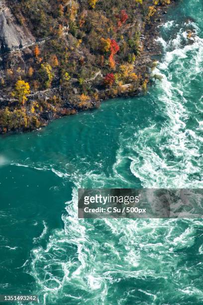 high angle view of sea,niagara falls,ontario,canada - niagara falls aerial stock pictures, royalty-free photos & images