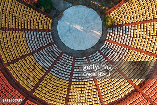 Aerial view of the Odeon building on the Lycabettus Hill in Athens, Greece