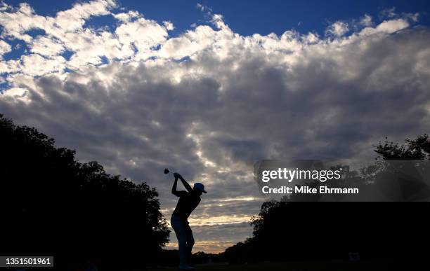 Abraham Ancer of Mexico plays his shot from the 12th tee during the second round of the World Wide Technology Championship at Mayakoba on El Camaleon...