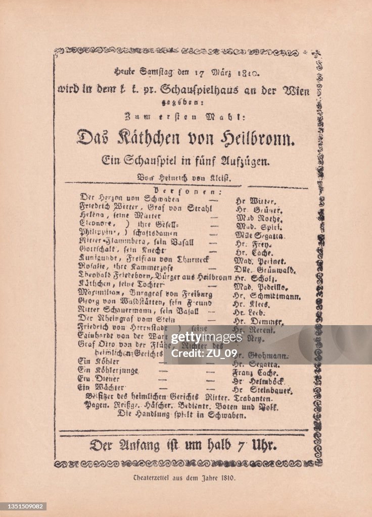 Kleist' Käthchen von Heilbronn, premiere poster (1810), facsimile, published 1890