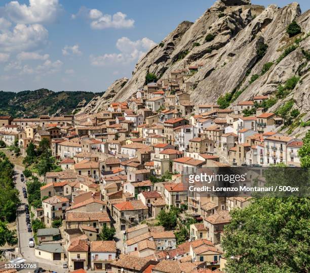 aerial view of townscape against sky,brienza,potenza,italy - potenza stock pictures, royalty-free photos & images