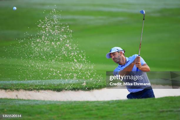 Sergio Garcia of Spain plays a shot from a bunker on the 11th hole during the second round of the World Wide Technology Championship at Mayakoba on...